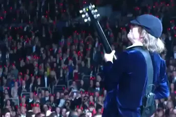 AC/DC's Angus Young at the 2015 Grammys