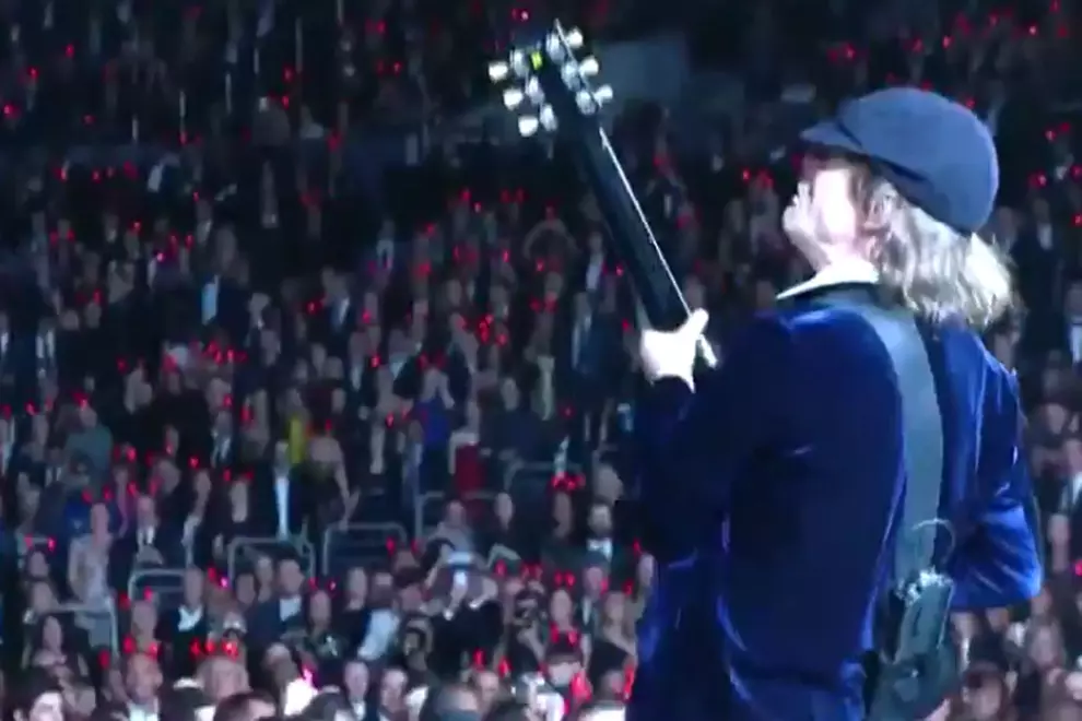 AC/DC's Angus Young at the 2015 Grammys