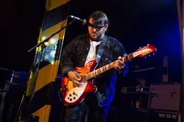 Ruben Gallego with Beach Slang in Sydney, 2016. Pic by Pete Dovgan