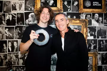 Dean Lewis with APRA AMCOS' Dean Ormston. Pic by Belinda Dipalo.