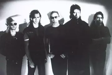 The Angels around the late '80s/early '90s - from left: Bob Spencer, Brent Eccles, Rick Brewster, Doc Neeson and James Morley.