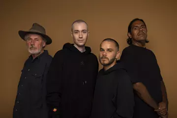 L, R: Shane Howard, Moss, Tasman Keith & William Barton