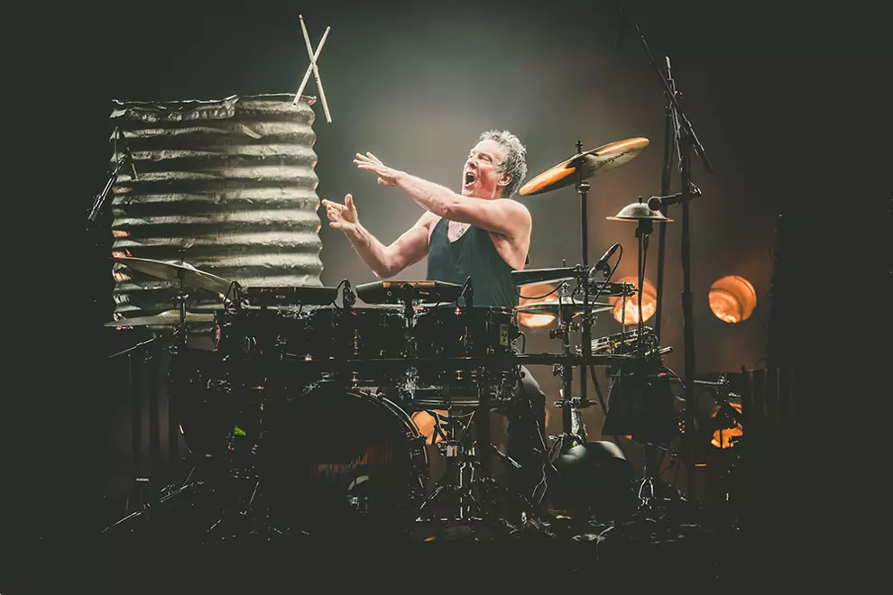 Rob Hirst performing with Midnight Oil at the Hordern Pavilion, 2022