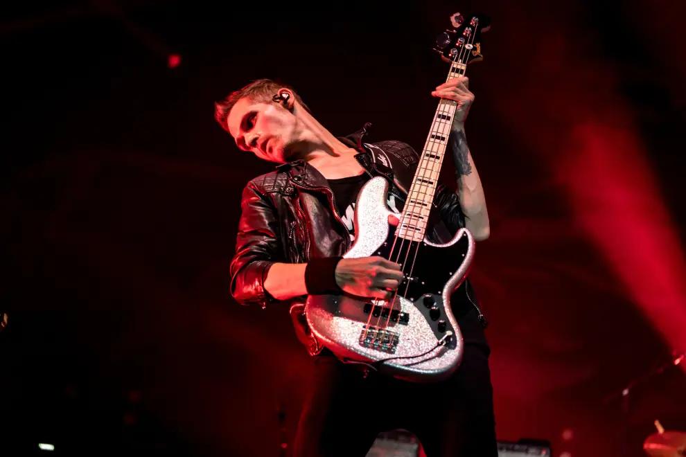 Mikey Way with his signature guitar