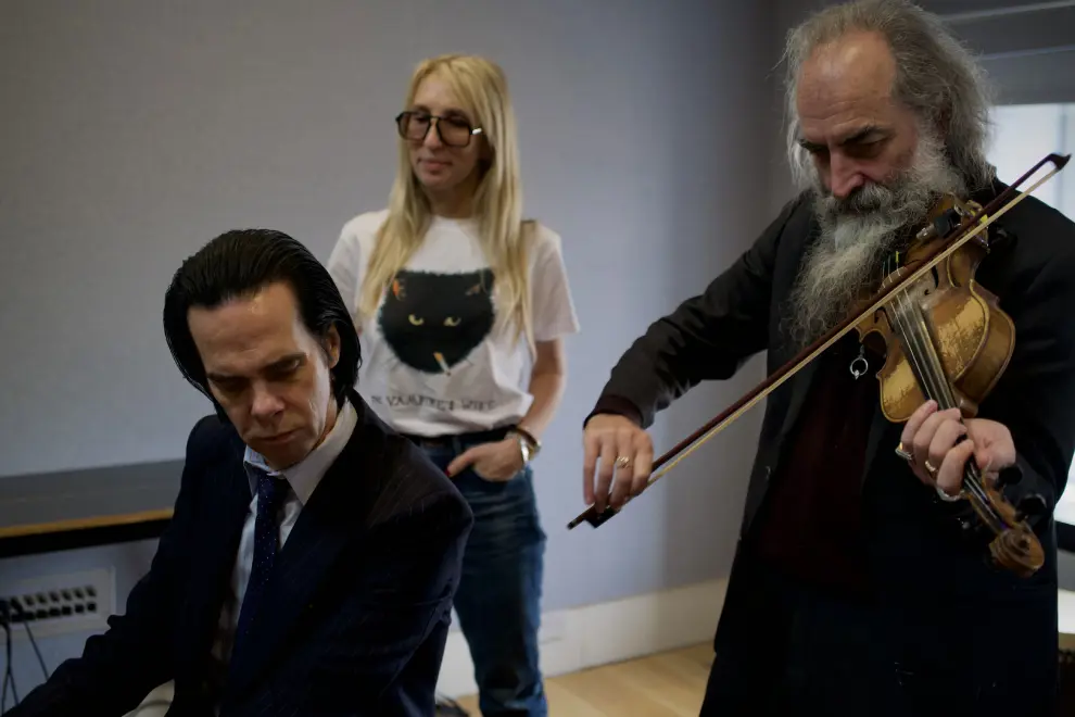 Nick Cave & Warren Ellis in the studio with Sam Taylor-Johnson