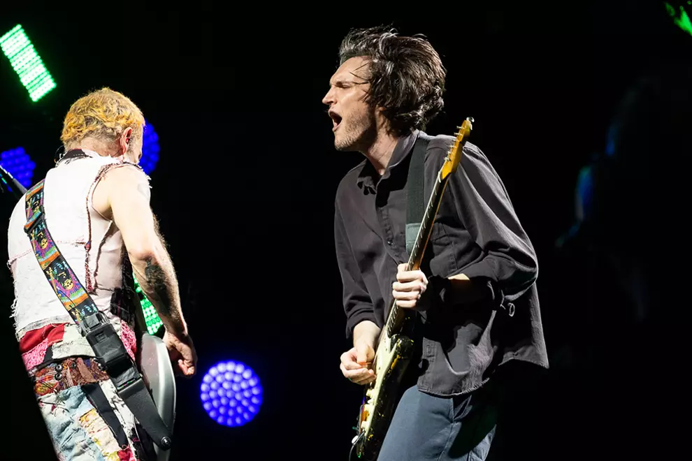 Josh Klinghoffer (right) performing with Red Hot Chili Peppers in Australia