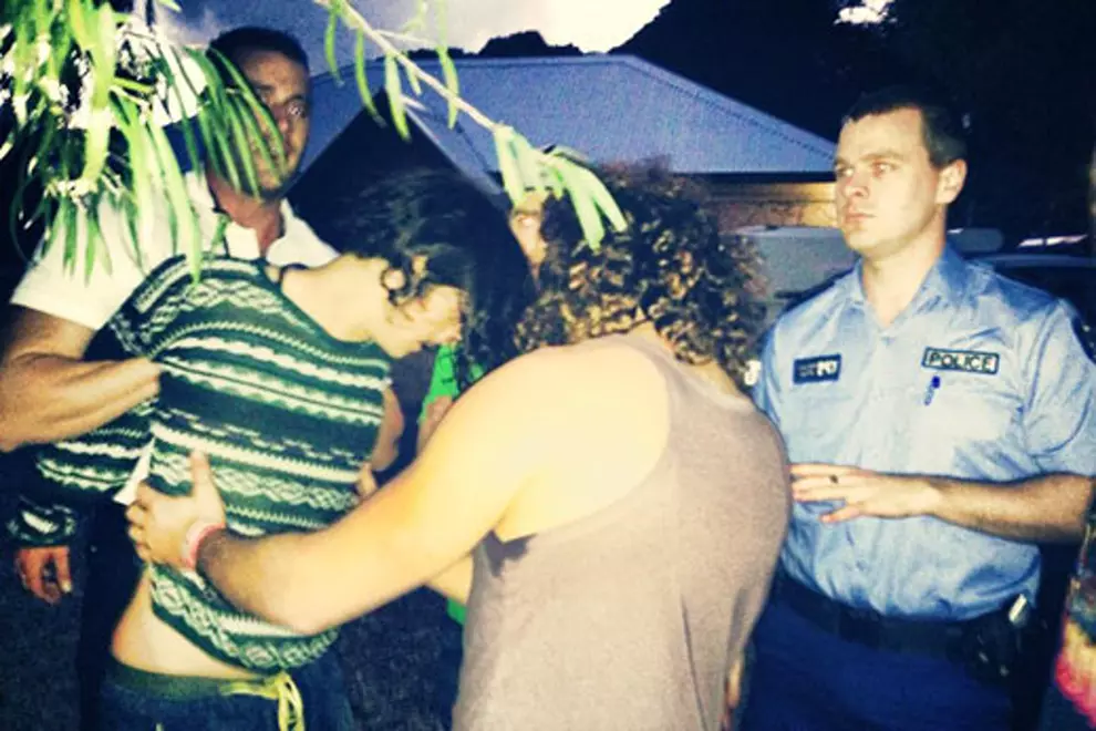 Frost being arrested,  from the band's Facebook with permission