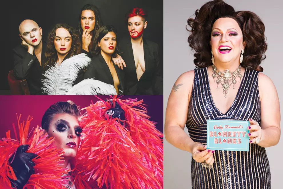 Clockwise from top left: The cast of 'La Silhouette', Dolly Diamond in 'Bl*nkety Bl*nks', Reuben Kaye
