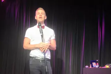 Joel Creasey, MCing at today's launch.