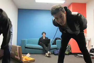 The blue and red room at The Hi-Fi