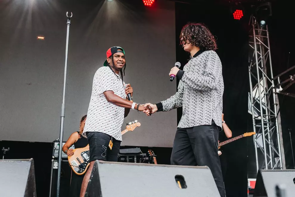 Kian & Baker Boy @ Laneway Festival, Brisbane Showgrounds. Photo by Claudia Ciapocha.