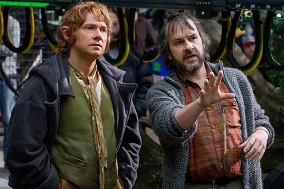 Peter Jackson on the set of 'The Hobbit' with Martin Freeman
