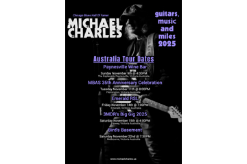Dynamic, multi-genre, guitar-driven Chicago Blues Hall of Famer Michael Charles appearing in Victoria