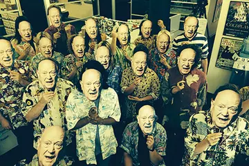 Chugg Music staff doing their best Michael Chugg impressions