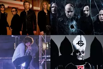 Clockwise from top left: Bon Jovi, Disturbed, Ghost & The Devil Wears Prada