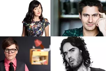 Clockwise from top left: Celia Pacquola, Danny Bhoy, Hannah Gadsby, Russell Brand