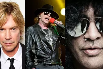 (L-R) Duff McKagan, Axl Rose, Slash