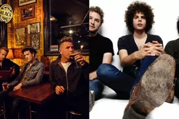 From left: The Living End (Chris Cheney centre), Wolfmother (Myles Heskett left, Chris Ross right)