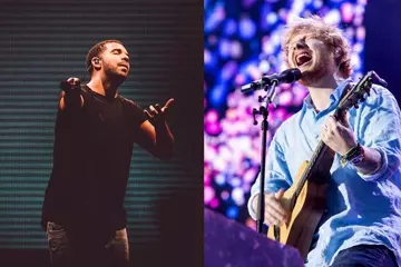 Drake (pic by Claudia Ciapocha) and Ed Sheeran (pic by Lucinda Goodwin) in Oz, 2015