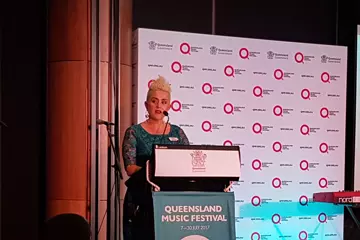 Katie Noonan addresses the launch crowd.