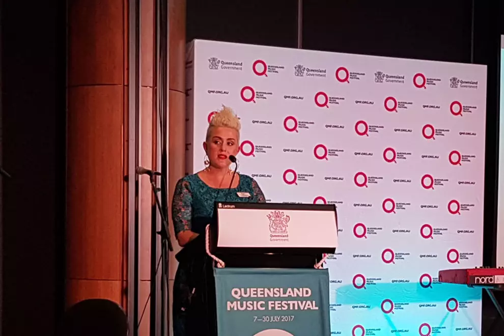 Katie Noonan addresses the launch crowd.