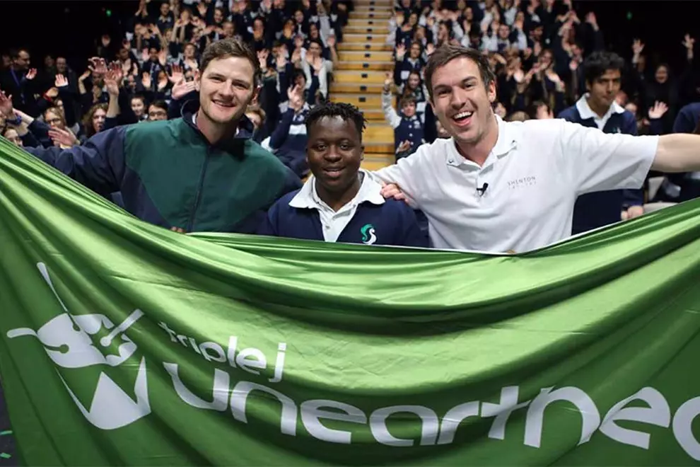 Arno Faraji with triple j Breakfast hosts Ben & Liam