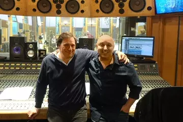 Geoff Foster (engineer) and Russell Emanuel (Chief Creative Officer of Bleeding Fingers Music). Pic by Jack Lewis