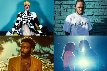 Clockwise L-R: Cardi B, Kendrick Lamar, Lady Gaga & Bradley Cooper, Childish Gambino