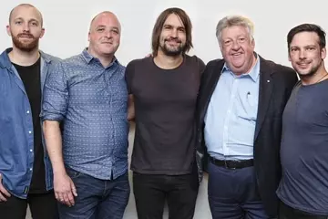 L-R: Pat Handlin, Sony VP A&R Paul Harris, Regan Lethbridge, Denis Handlin, David Morgan