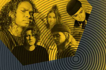 L to R, clockwise: Baker Boy (pic by Cesar Rodrigues), Amy Shark (pic by Michelle Pitiris), Mojo Juju, Tash Sultana (pic by Dara Munnis), Dean Lewis