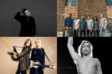 C'wise from top left: Meshell Ndegeocello, Nahko & Medicine For The People, Iggy Pop (pic by Ross Halfin) & Larkin Poe