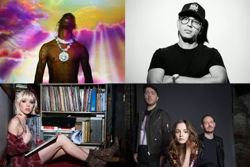 C’wise from top left: Travis Scott, Logic, CHVRCHES, Carly Rae Jepsen