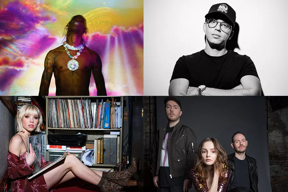 C’wise from top left: Travis Scott, Logic, CHVRCHES, Carly Rae Jepsen