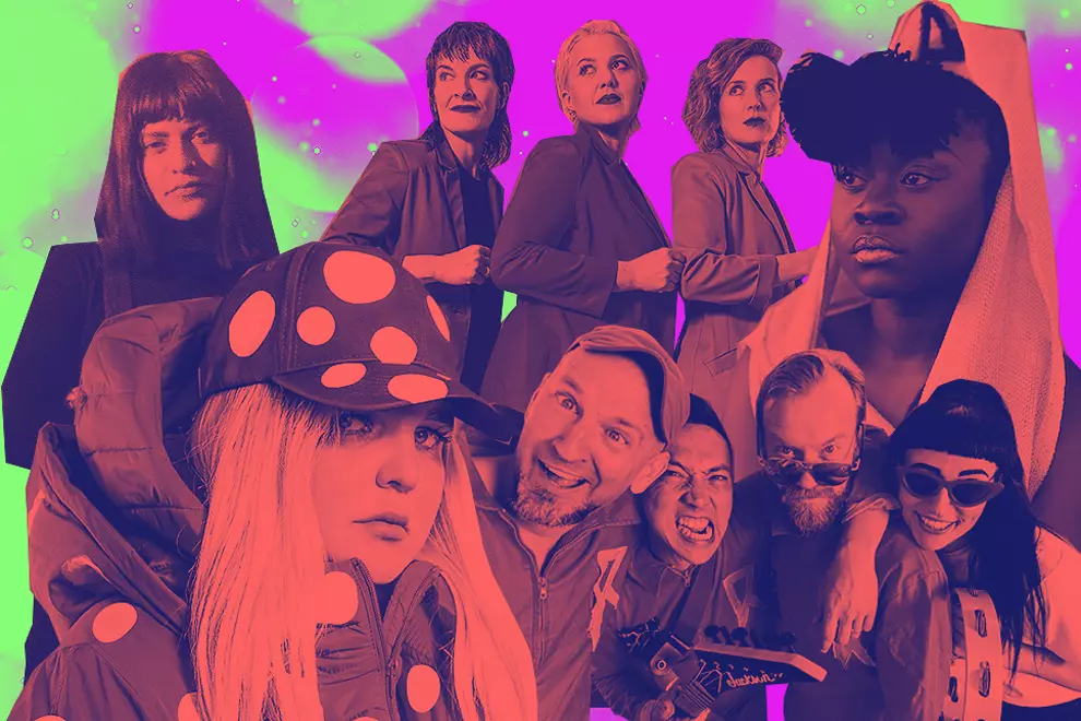 Clockwise from L: Charlie Collins, Dyson Stringer Cloher, Sampa The Great, Regurgitator's Pogogo Show (pic Savannah Van Der Niet), Tones & I (pic by Giulia McGauran)