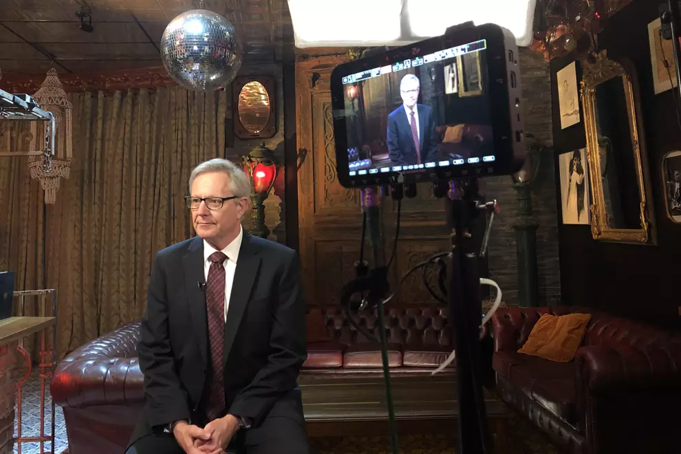 Jonathan Biggins on the set of the 2020 Art Music Awards