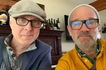 Bill Rieflin and Michael Stipe. Via Facebook.