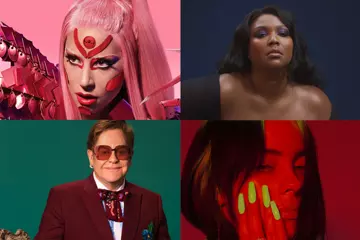 Clockwise from top left: Lady Gaga, Lizzo (pic by Luke Gilford), Billie Eilish, Elton John 
