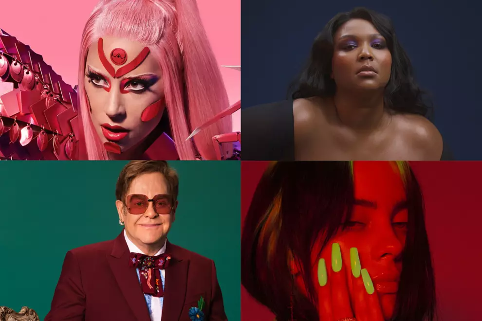 Clockwise from top left: Lady Gaga, Lizzo (pic by Luke Gilford), Billie Eilish, Elton John 