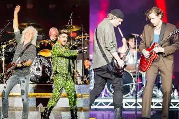 Queen + Adam Lambert and 5SOS performing at Fire Fight Australia. Pics by Josh Groom
