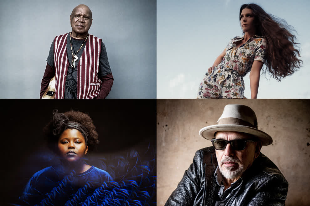 C’wise from top left: Archie Roach (pic by Adrian Cook), Fanny Lumsden, Joe Camilleri, Thando
