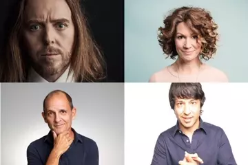 Clockwise from top left: Tim Minchin, Kitty Flanagan, Arj Barker, Carl Barron