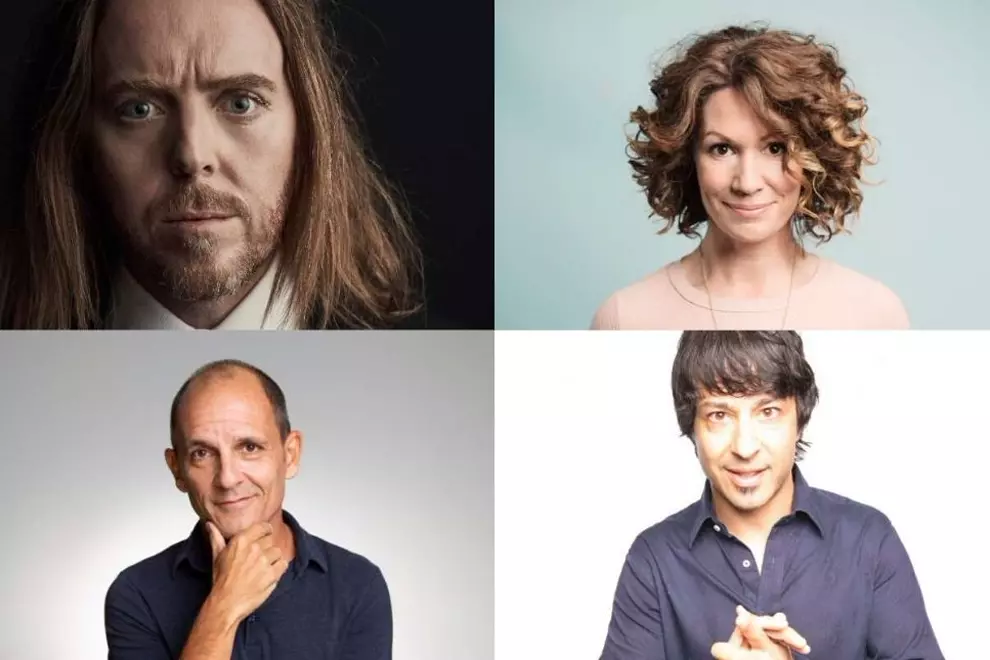 Clockwise from top left: Tim Minchin, Kitty Flanagan, Arj Barker, Carl Barron