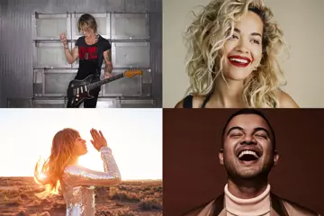 Clockwise from top left: Keith Urban (pic Russ Harrington), Rita Ora, Guy Sebastian, Jessica Mauboy