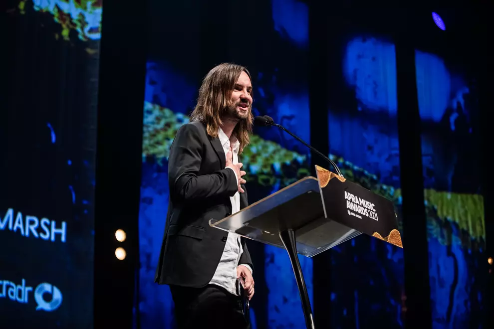 Kevin Parker accepting Songwriter Of The Year award. Pic by Maria Boyadgis