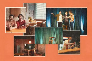 On left: Reisacher & Wright, GUM BAR (pics by Rubin Utama). On right: Dyson, Nicholson & Wheatley, Comedy Republic