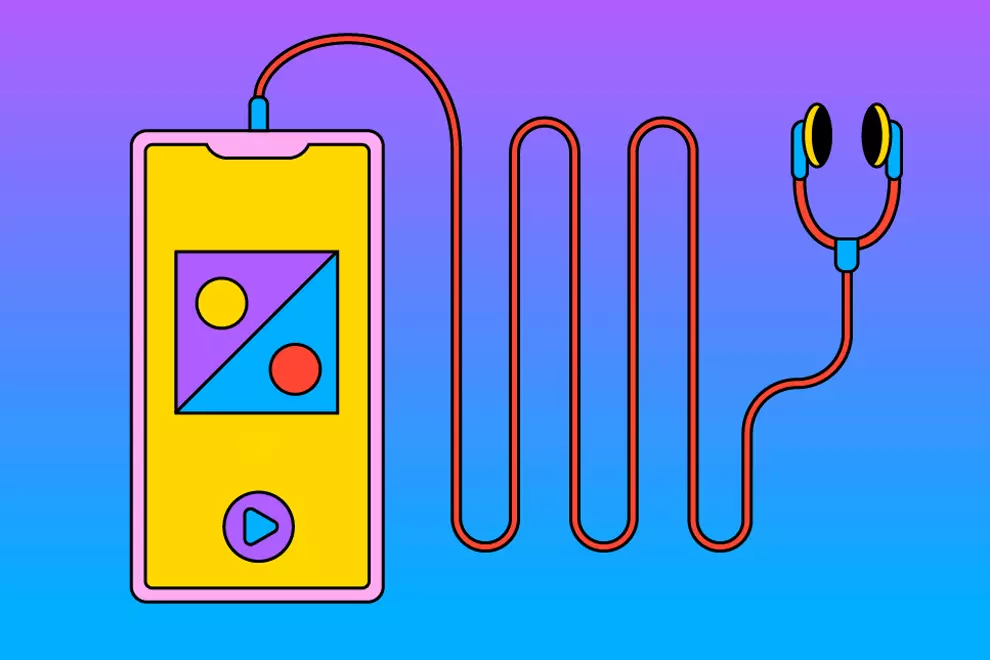 Music player with headphones