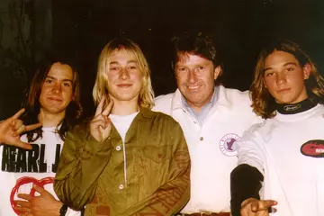 L-R: Ben Gillies, Daniel Johns, Denis Handlin AO and Chris Joannou in 1994
