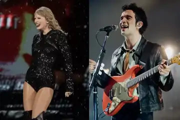 Taylor Swift (pic by Josh Groom) and Matty Healy (supplied)