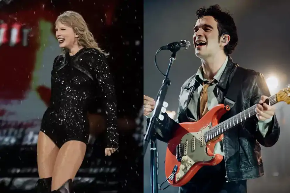 Taylor Swift (pic by Josh Groom) and Matty Healy (supplied)