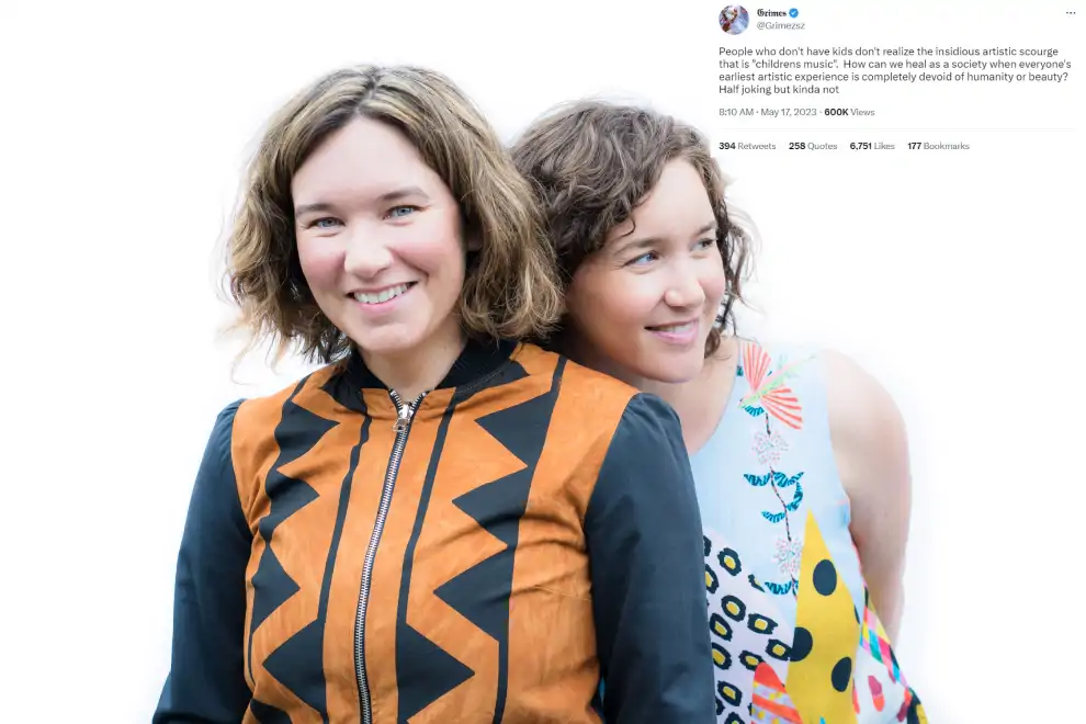 Photo of Teeny Tiny Stevies and a recent Grimes tweet